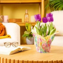 6 In. Purple Tulip Plant In Easter Decor Mylar Wrap, Average Shipping Height 10 In. Tall -ECO PLANTS SHOP costa farms perennials m tu4 w emy 01 31 1000