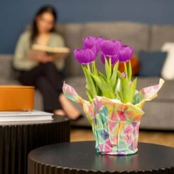 6 In. Purple Tulip Plant In Easter Decor Mylar Wrap, Average Shipping Height 10 In. Tall -ECO PLANTS SHOP costa farms perennials m tu4 w emy 01 4f 1000